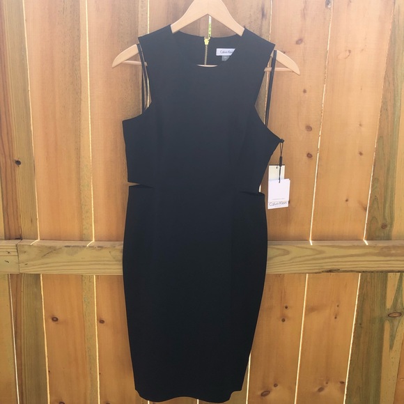 Calvin Klein Black Side Cut Out High Neck Sheath Dress - Size 6 - Picture 3 of 14